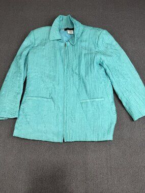 Collection By Herve Benard Womens Aqua Textured Zip-Front Jacket 16